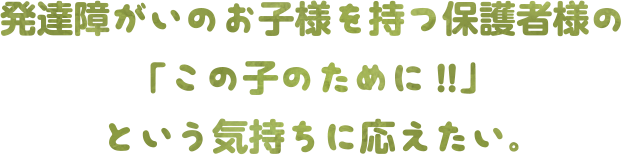 発達障がいのお子様を持つ保護者様の「この子のために!!」という気持ちに応えたい。